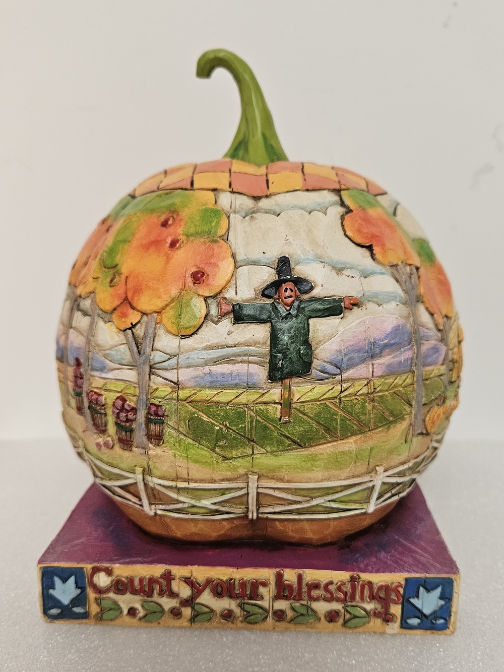 Jim Shore Green and Orange Harvest Pumpkin Figurine